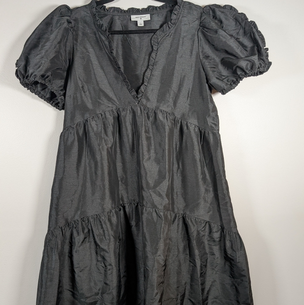 Kika Vargas Black Puff Sleeve Midi Dress